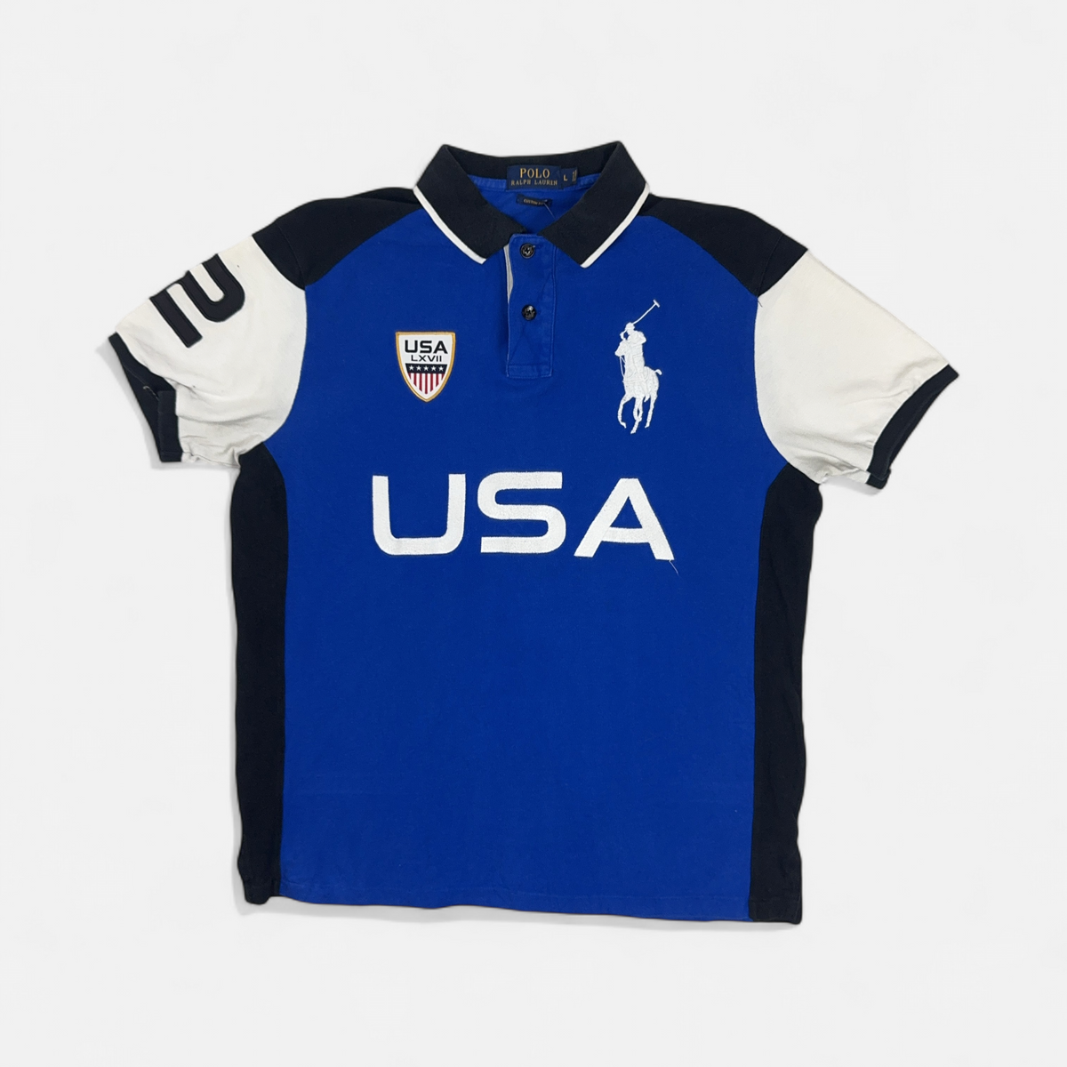 Vintage Polo Ralph Lauren Blue Football Shirt (L)