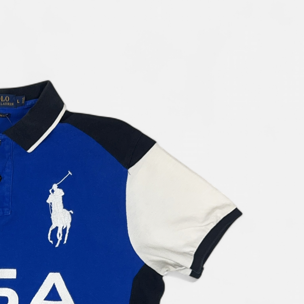 Vintage Polo Ralph Lauren Blue Football Shirt (L) detail
