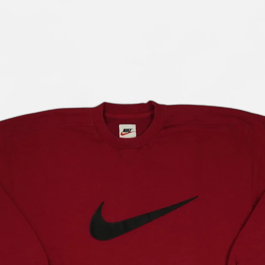 Vintage Red Nike Embroidered Embossed Swoosh Oversized Sweatshirt (XL)