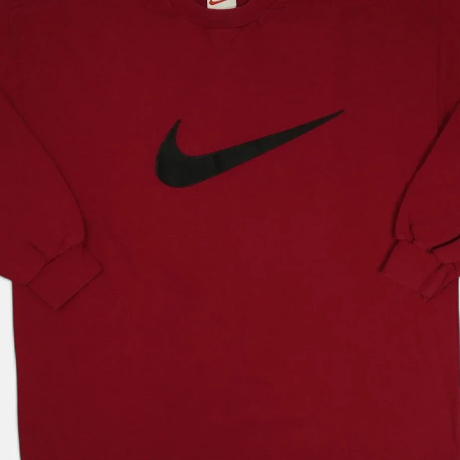 Vintage Red Nike Embroidered Embossed Swoosh Oversized Sweatshirt (XL)