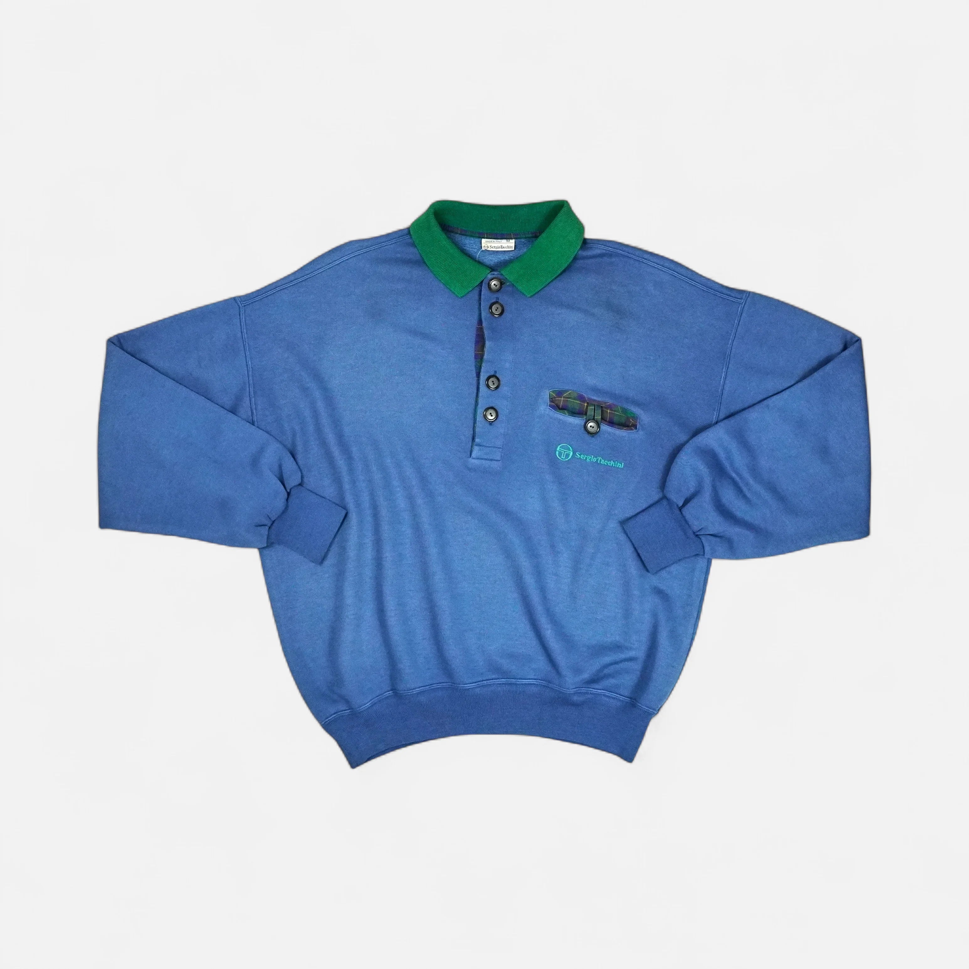 Vintage Blue Sergio Tacchini Button Up Sweatshirt (L)