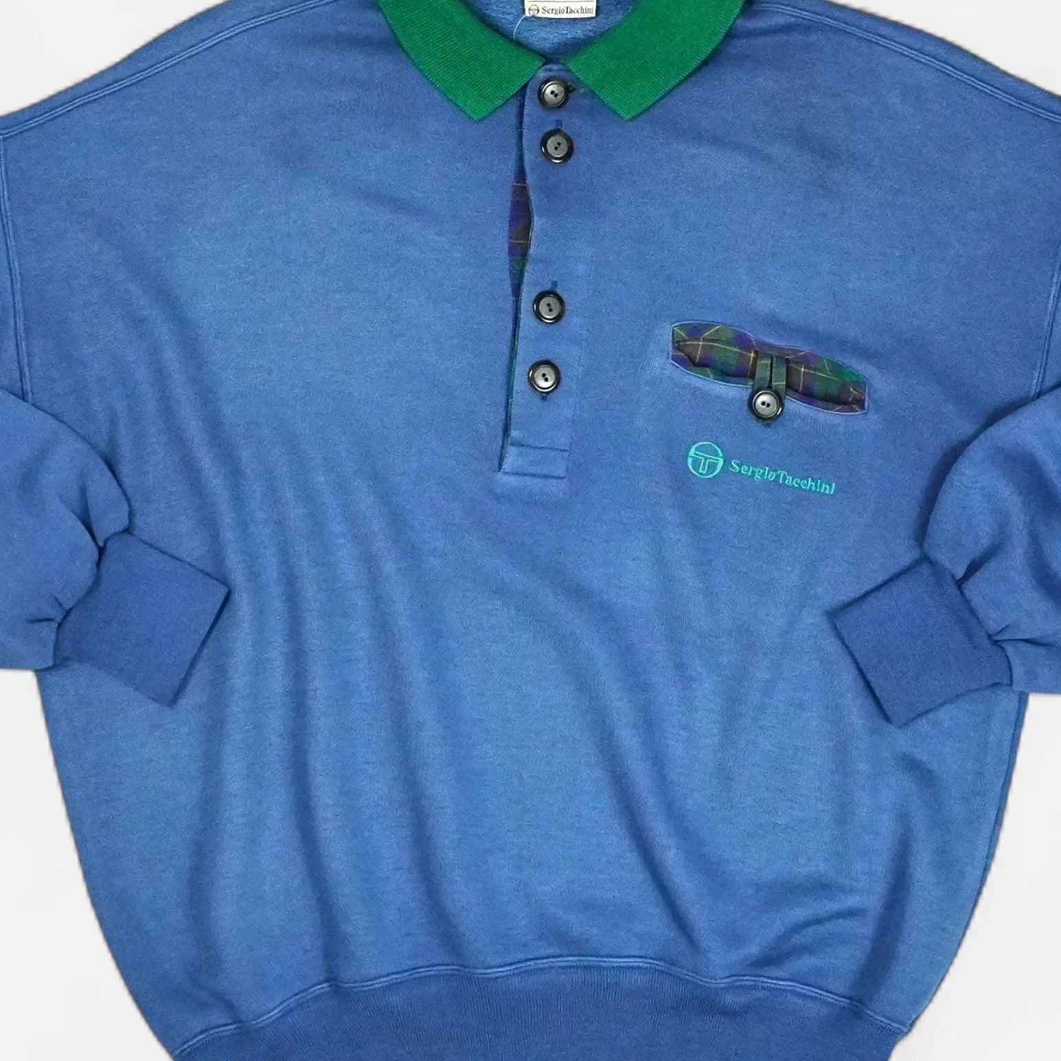 Vintage Blue Sergio Tacchini Button Up Sweatshirt (L)