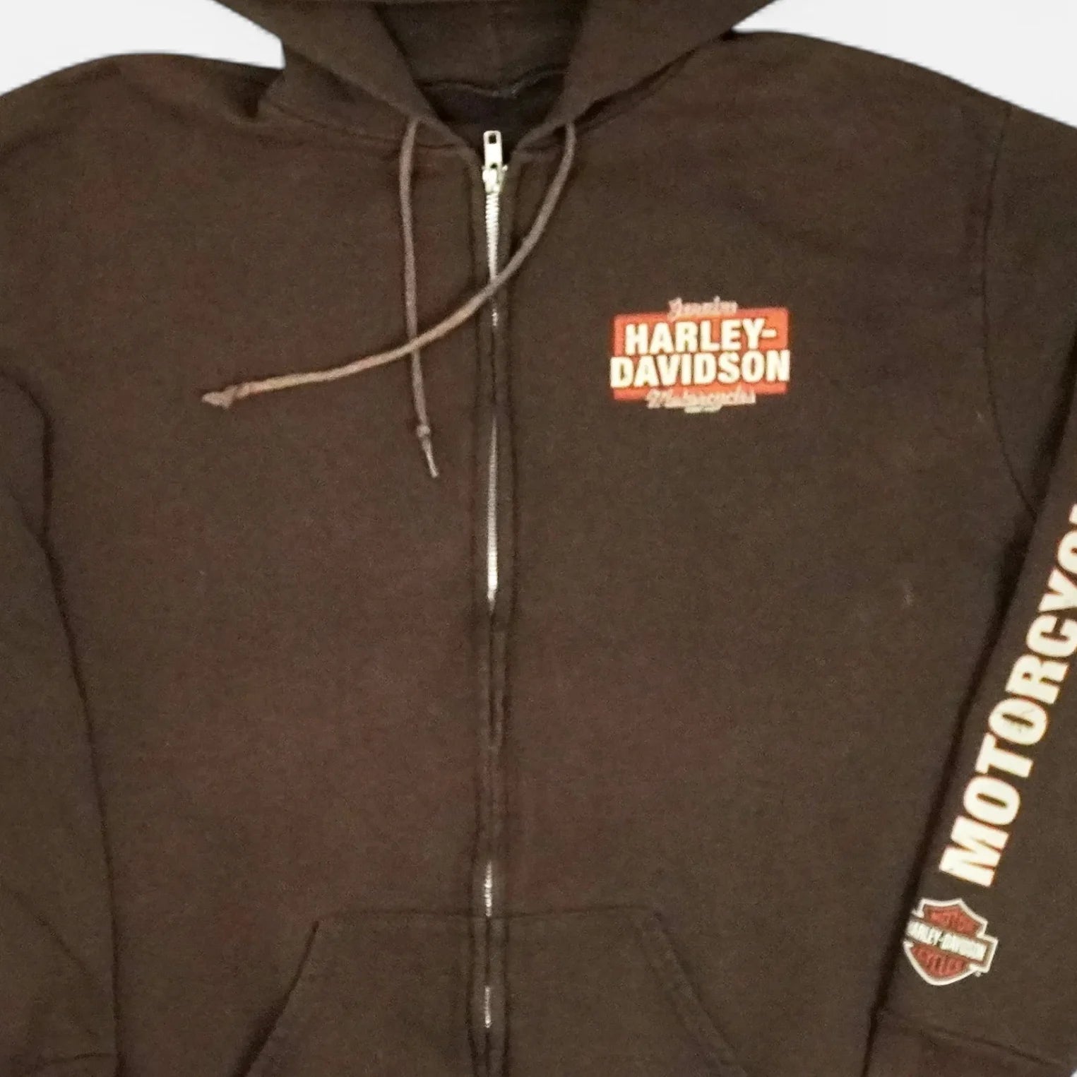 Vintage Brown Harley Davidson Zip Up Hoodie (XL)