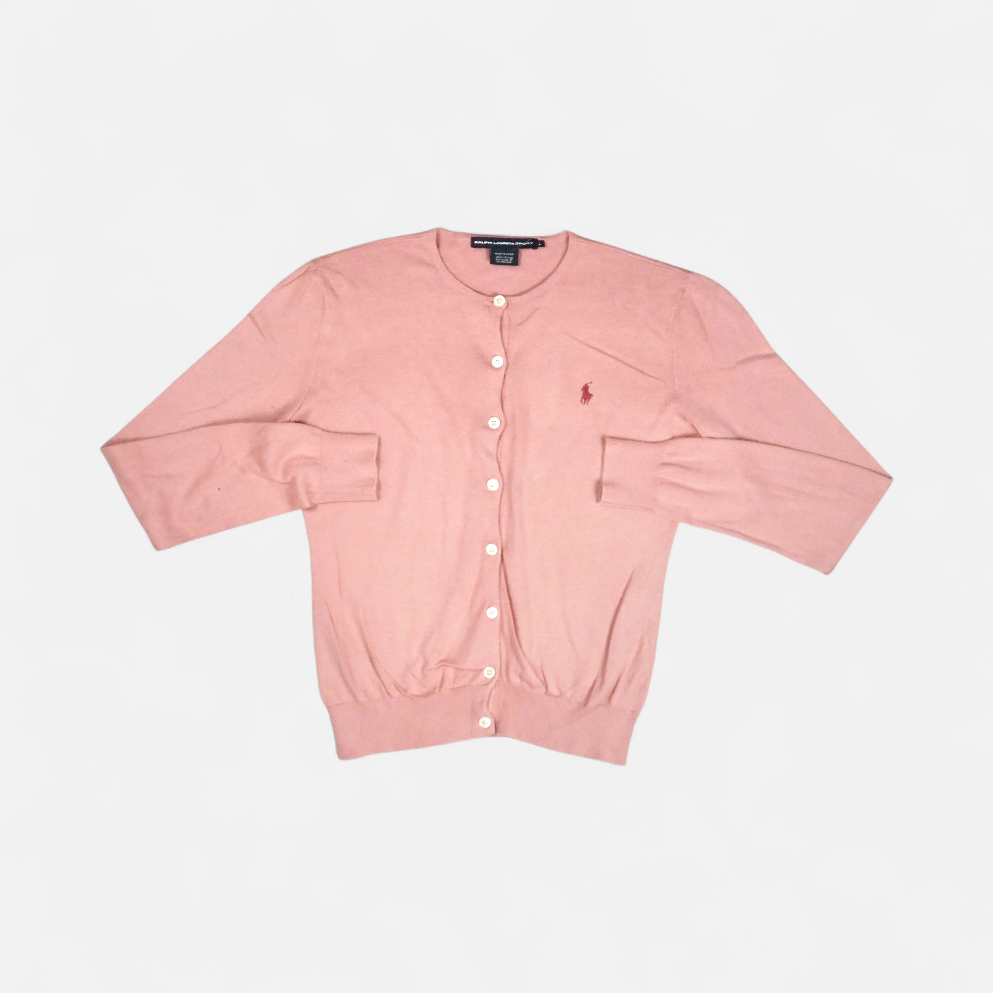 Vintage Ralph Lauren Pink Cardigan Knit Jumper Womens ( M )