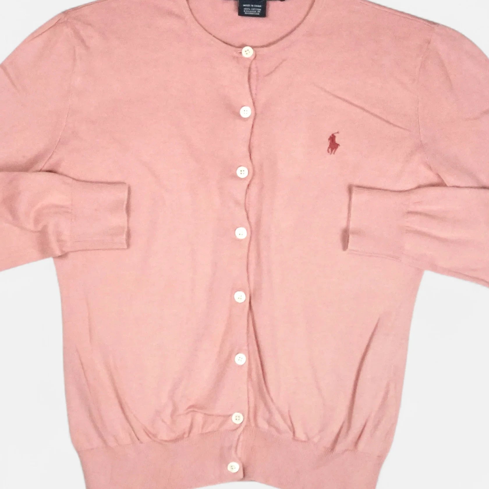 Vintage Ralph Lauren Pink Cardigan Knit Jumper Womens ( M )