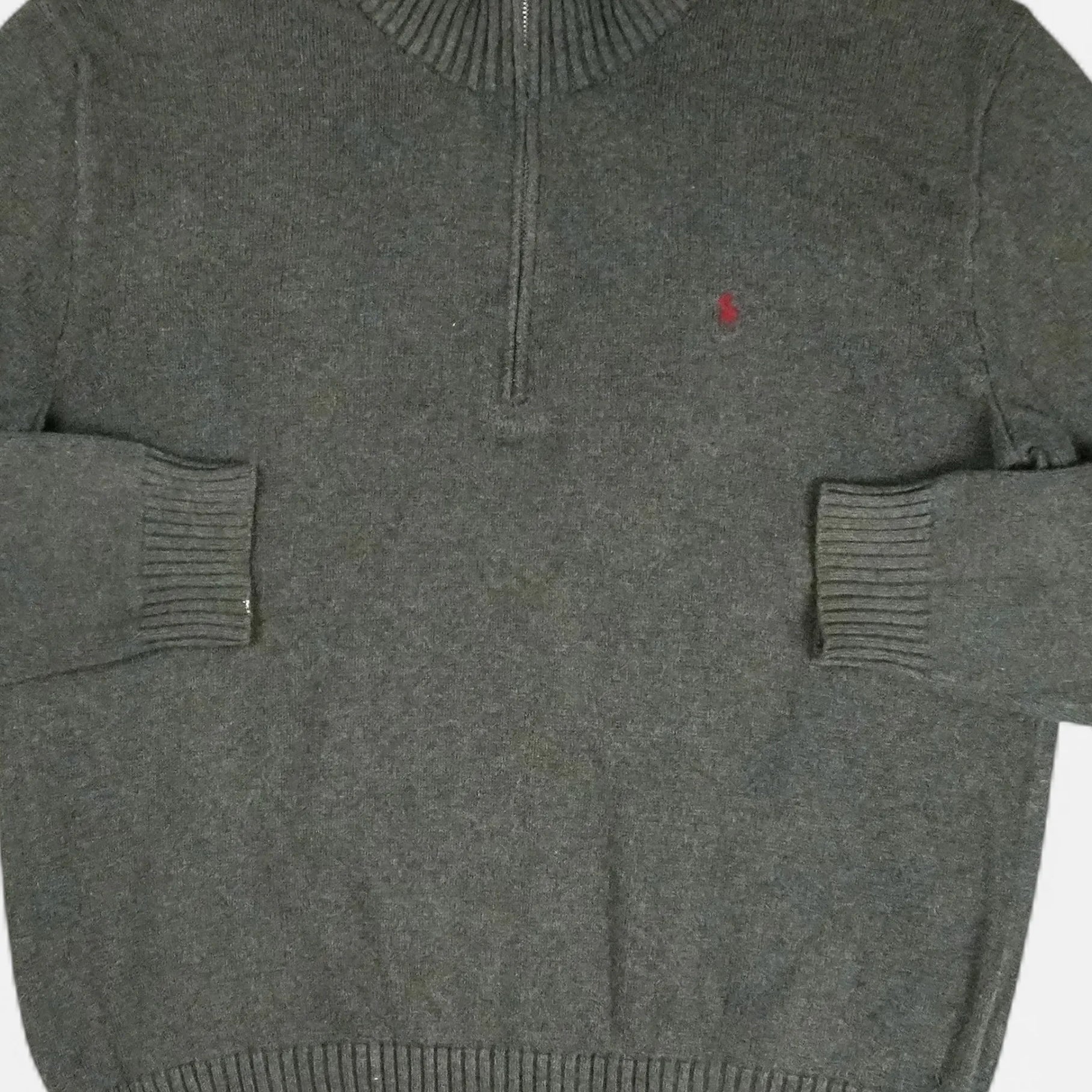 Vintage Gray quarter-zip sweater Knit Jumper ( L )