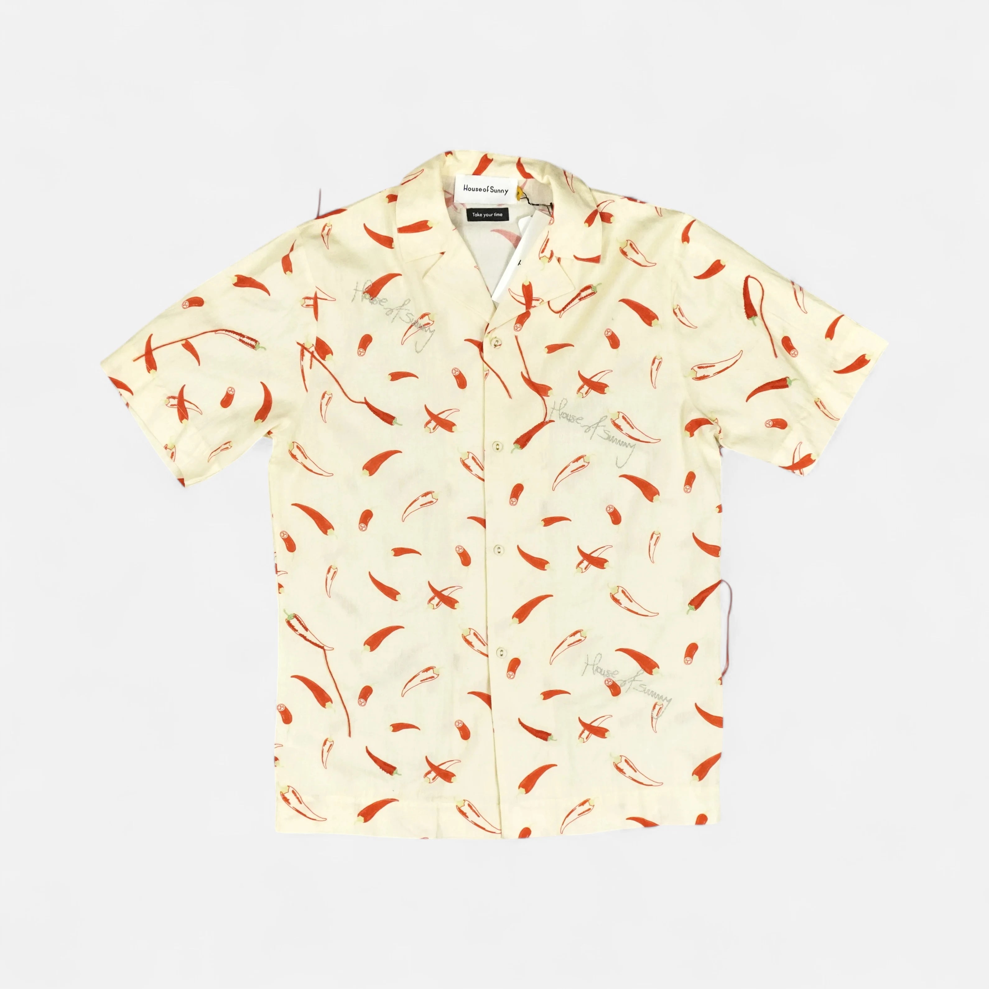 Vintage Horizon Blue Beige Short Sleeve Shirt (M)