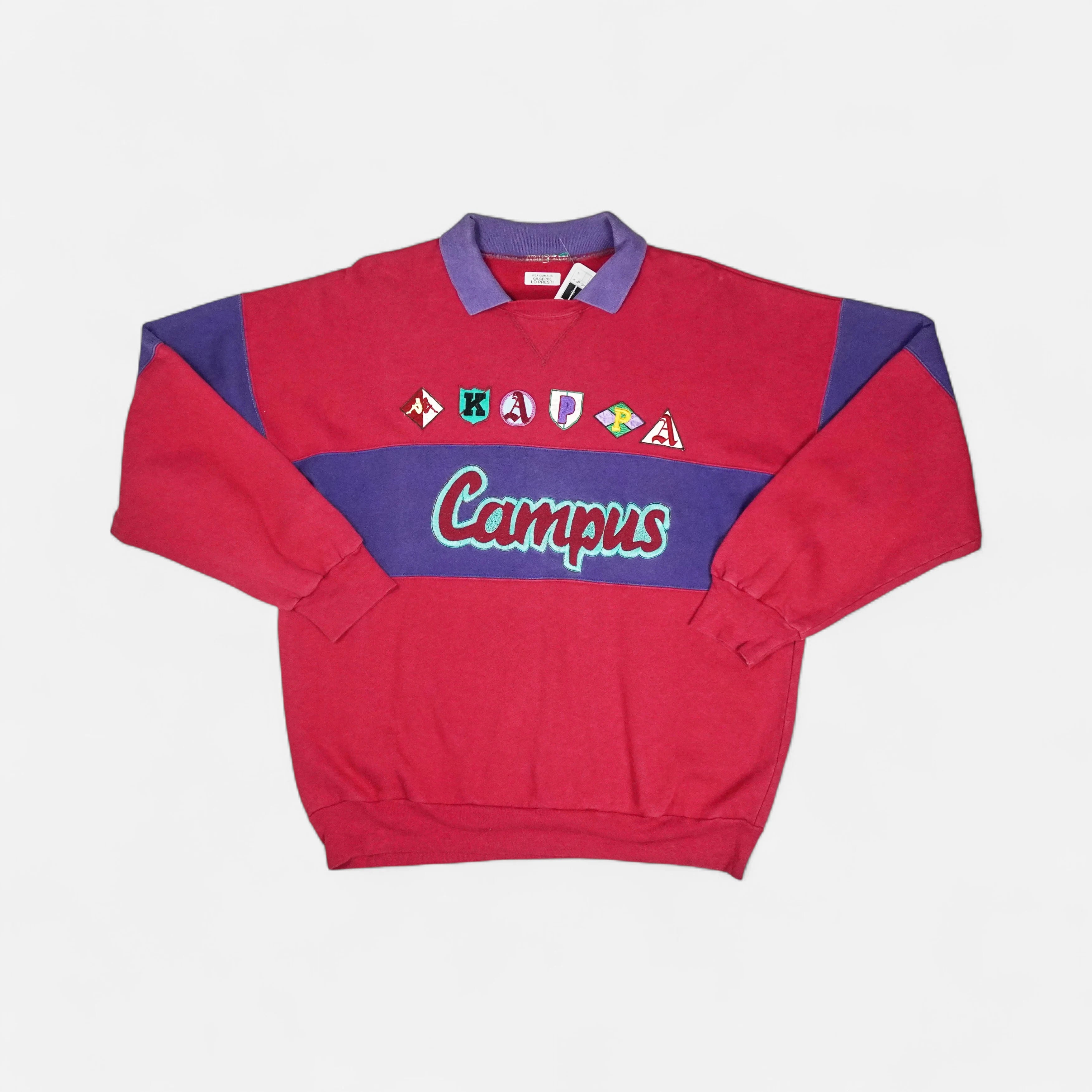 Vintage Red Sweatshirt with polo collar (XL)