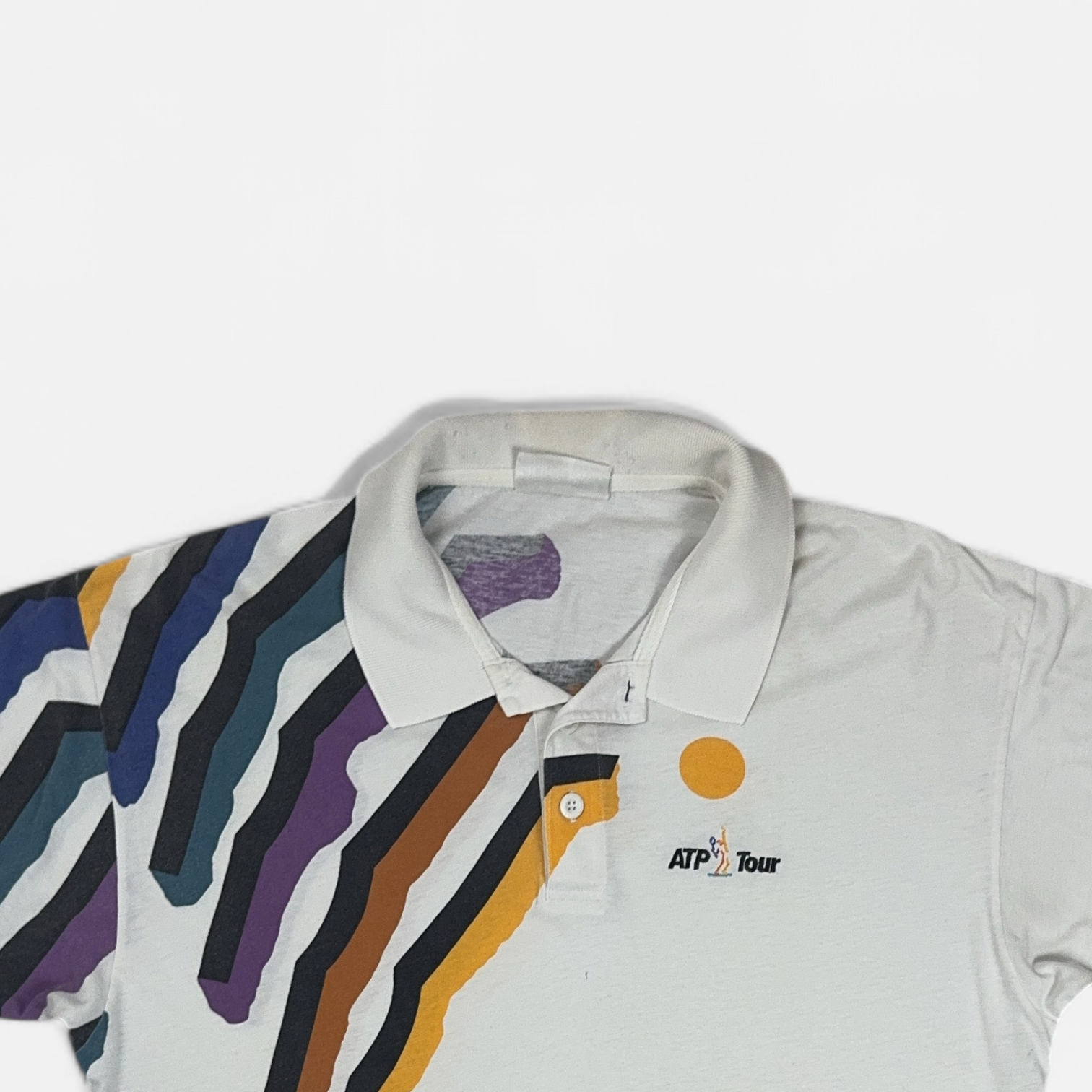 Vintage Adidas White ATP Tour Polo Shirt (L) detail