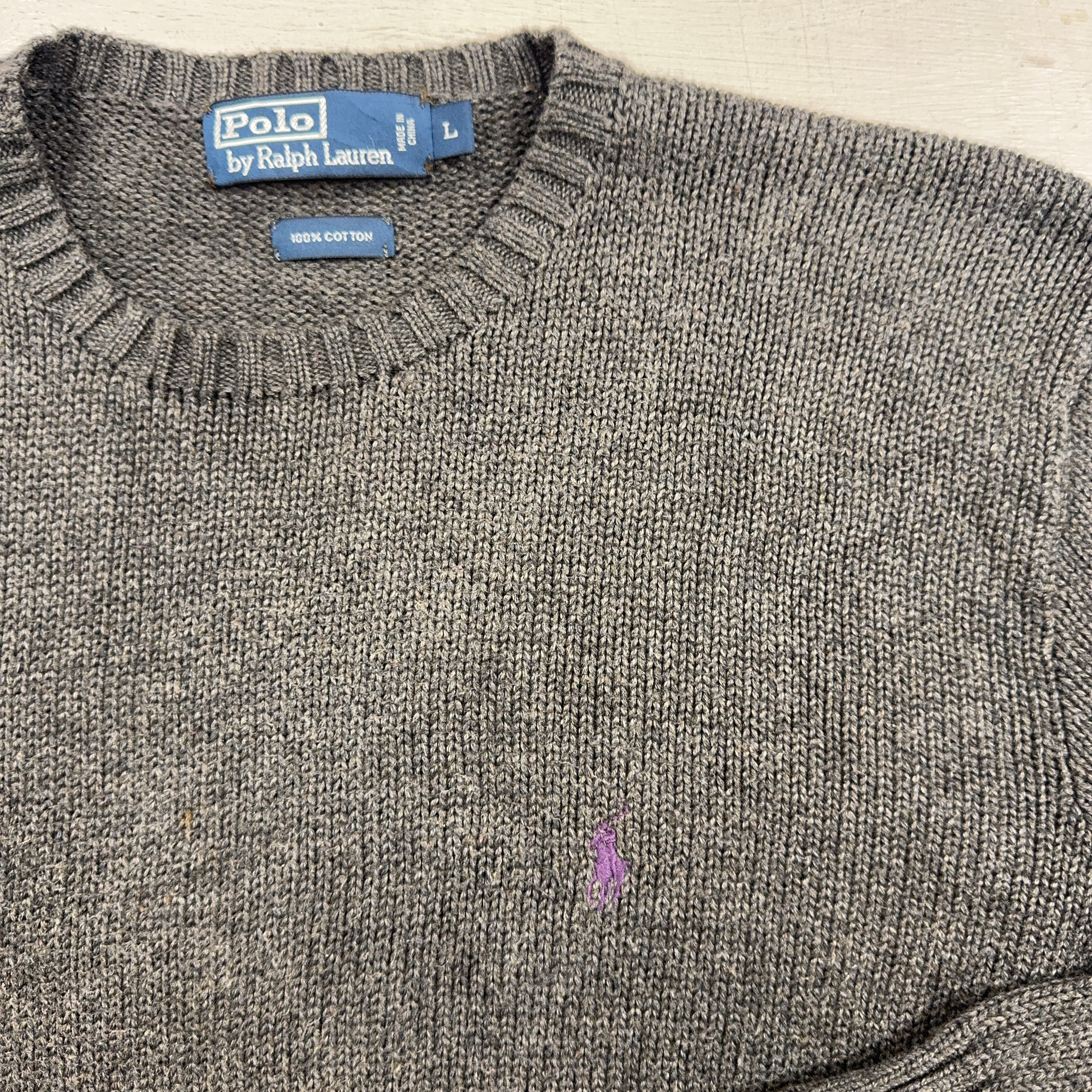Vintage Polo Ralph Lauren Grey Knit Jumper (L)