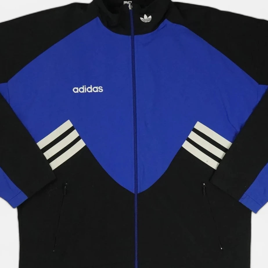 Adidas 90s Vintage Black and Blue Trackjacket (L)