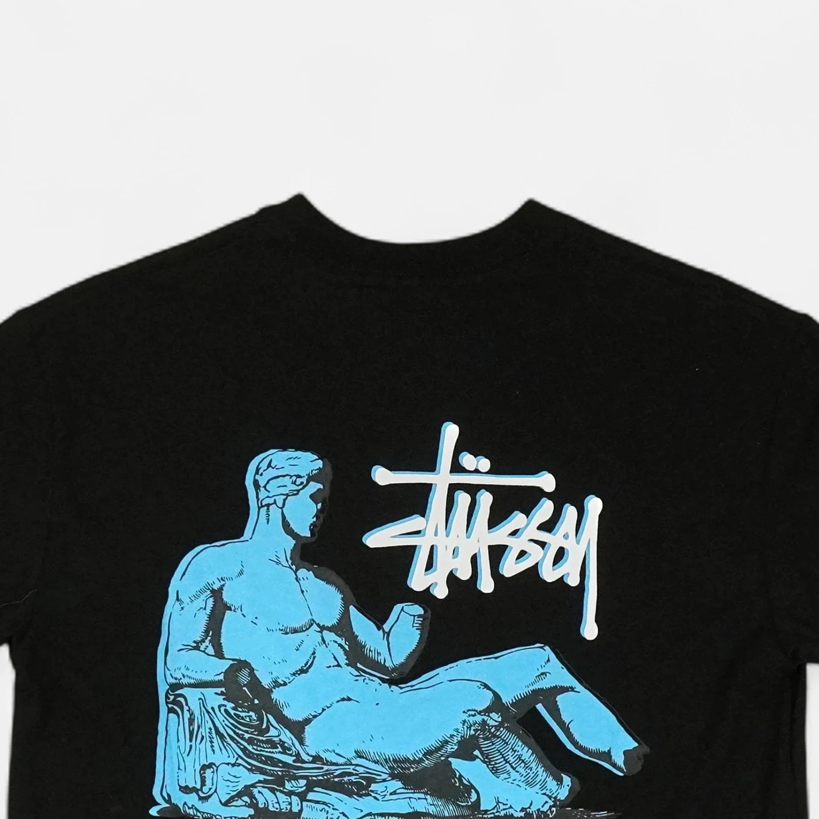 Stussy Black Statue Back Graphic T-Shirt
