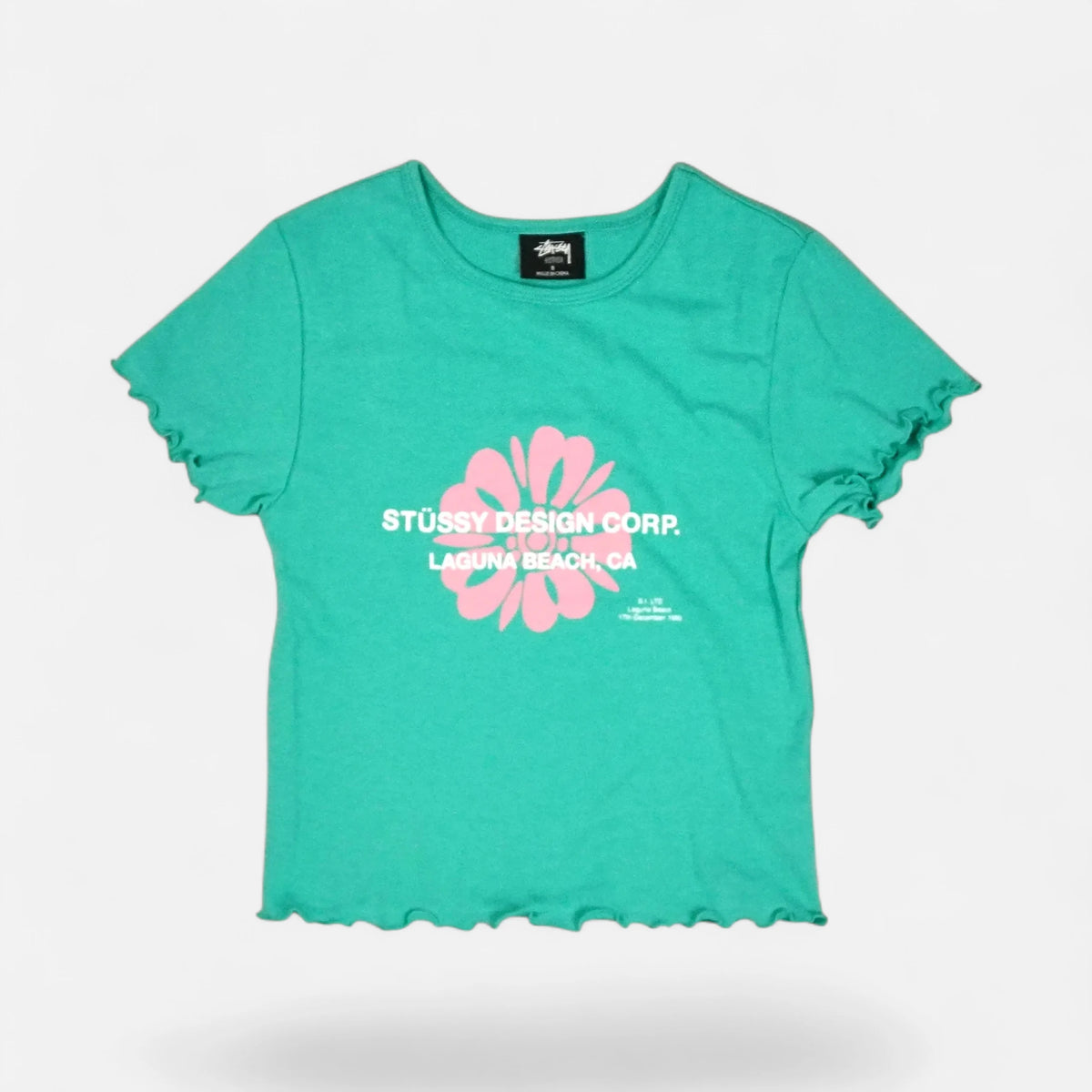 Stüssy Womens Green Pink Flower Graphic Baby T-shirt – SourcedBySab