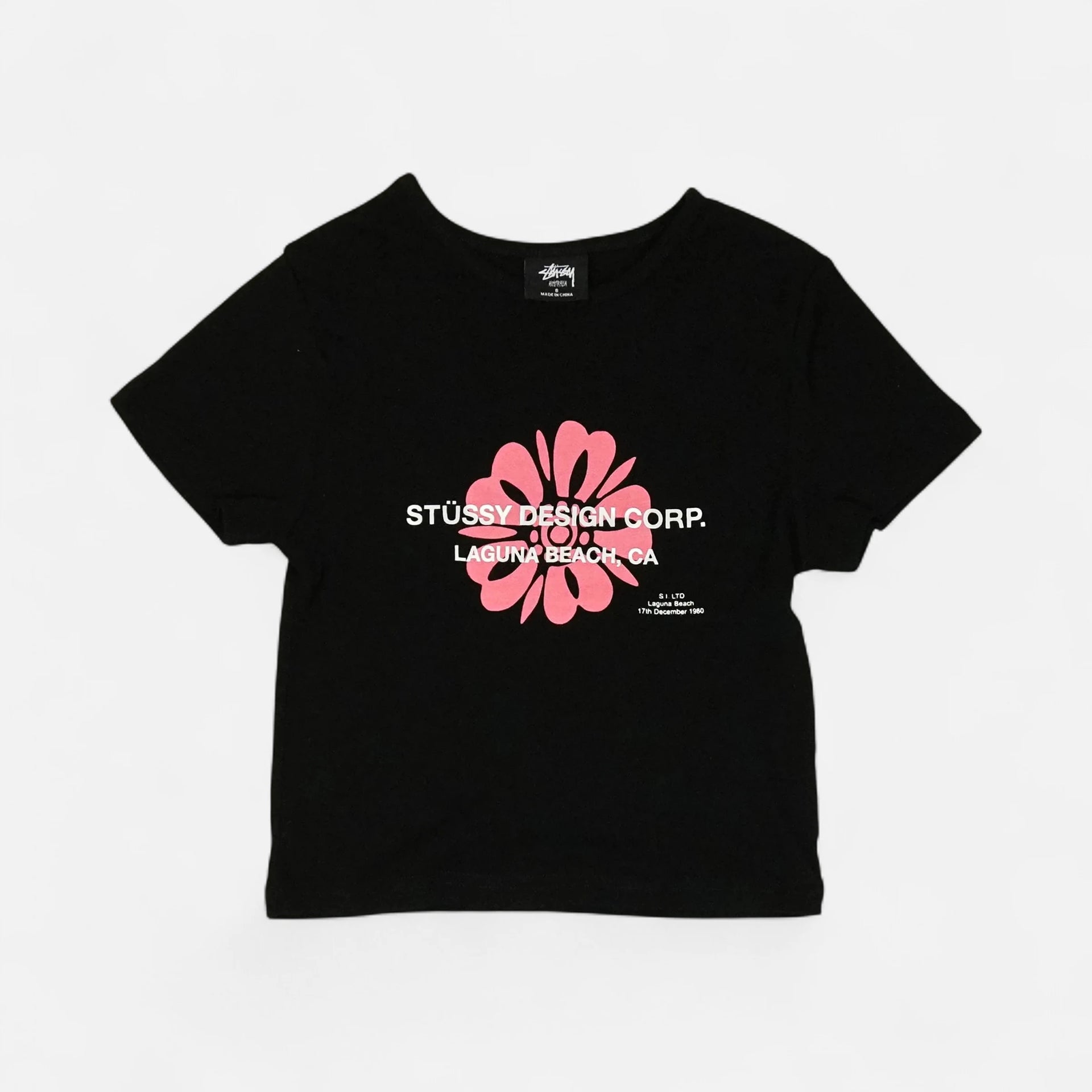 Stüssy Womens Black Pink Flower Graphic Baby T-shirt – SourcedBySab
