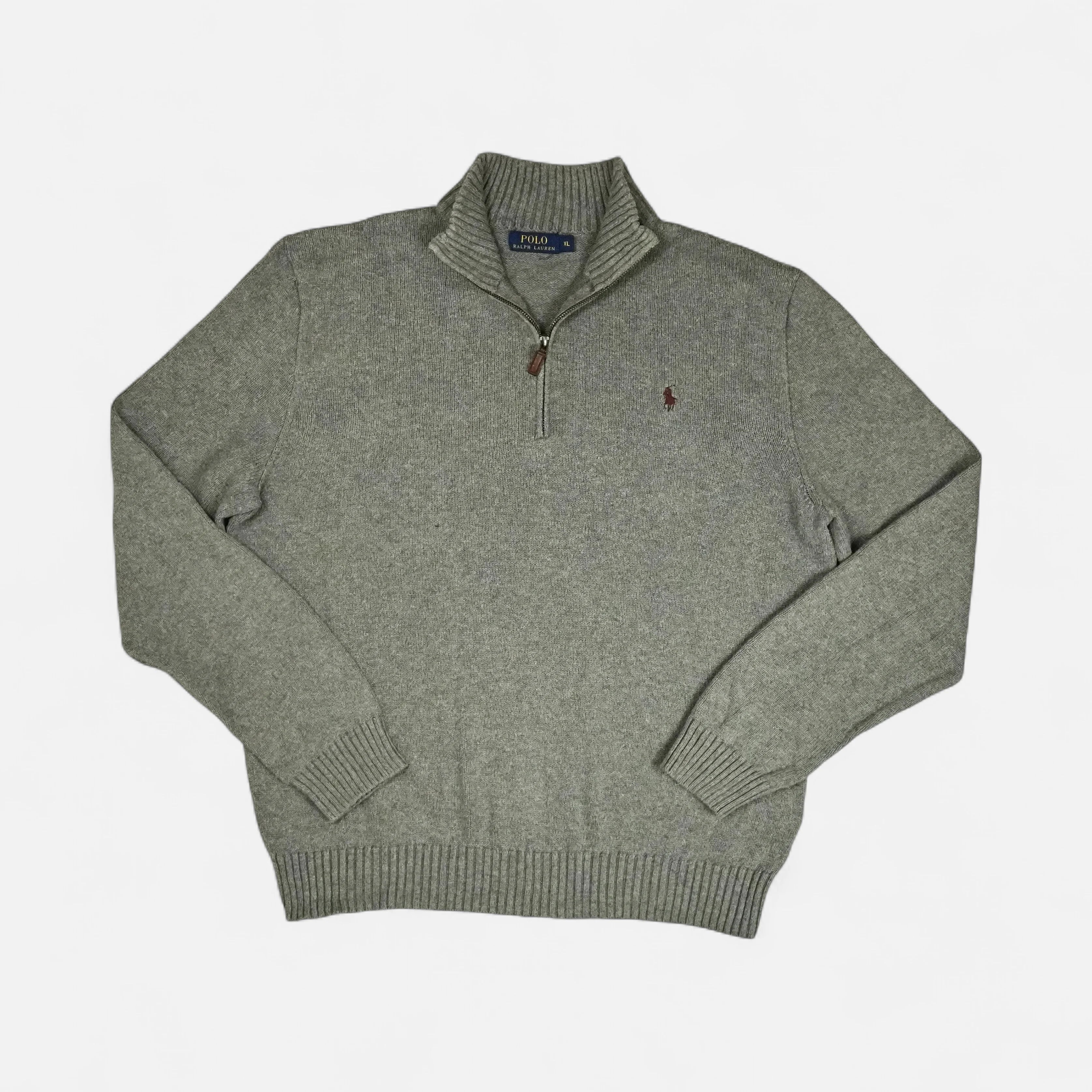 Vintage Polo Ralph Lauren Grey Quarter-zip Knit Jumper (XL)