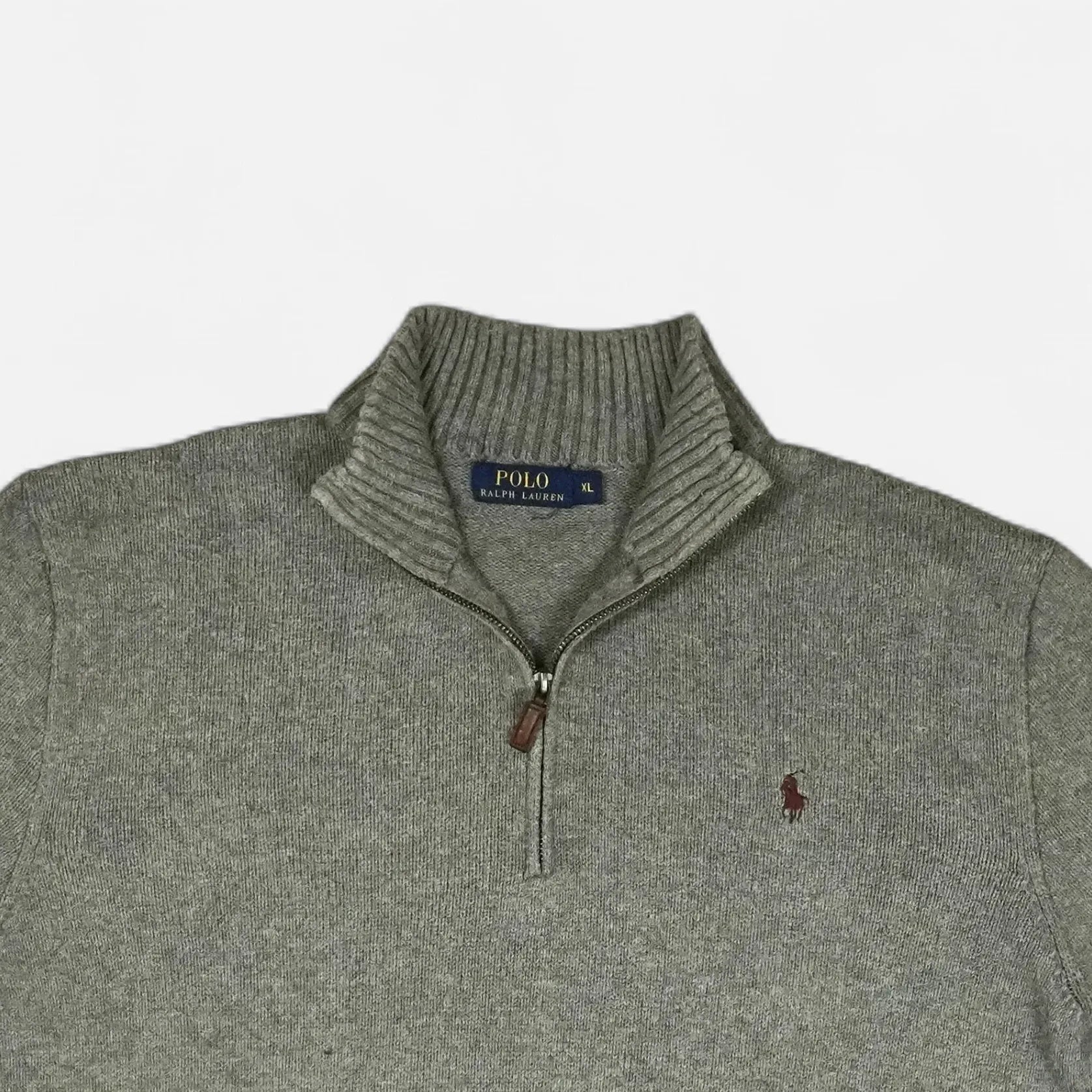 Vintage Polo Ralph Lauren Grey Quarter-zip Knit Jumper (XL)