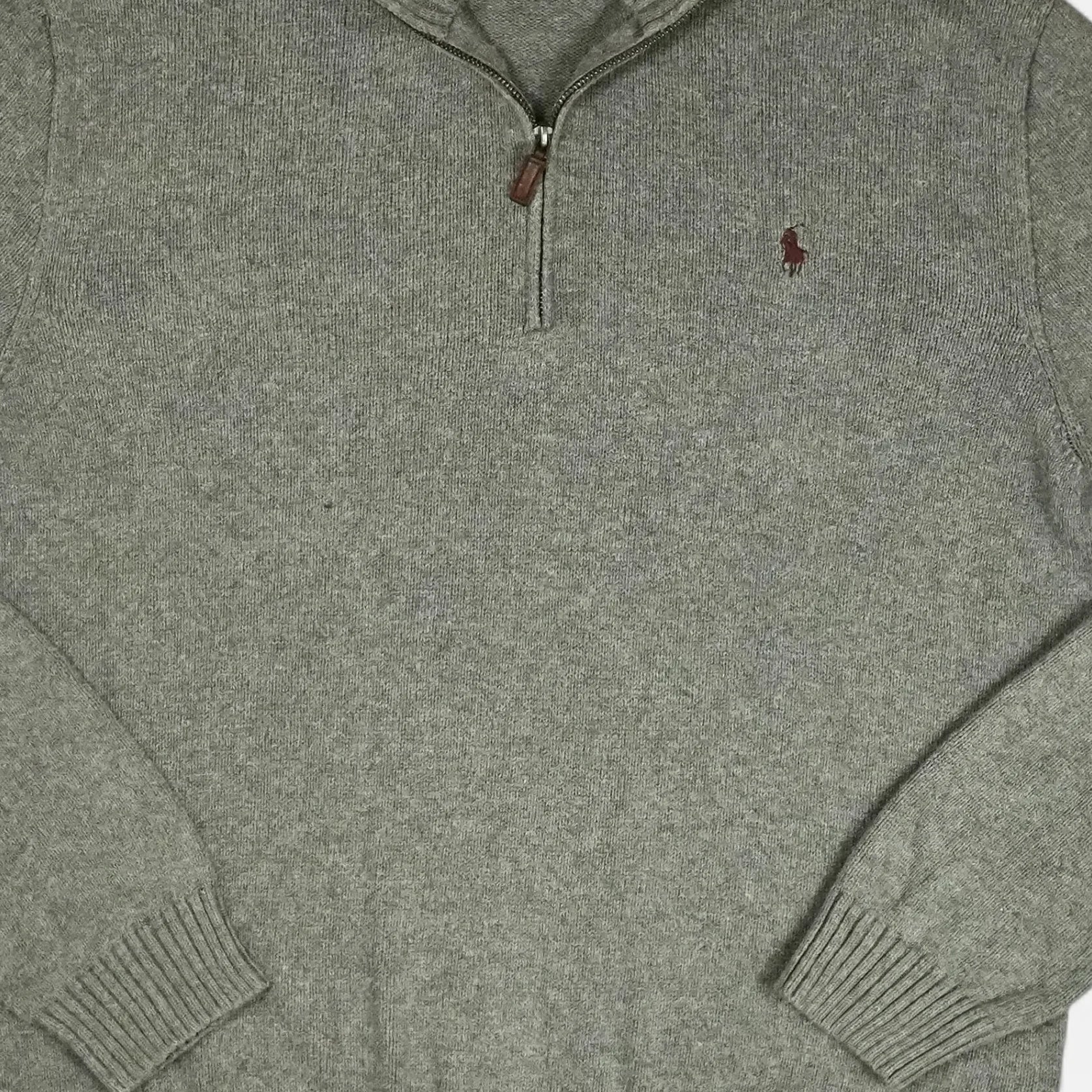 Vintage Polo Ralph Lauren Grey Quarter-zip Knit Jumper (XL)