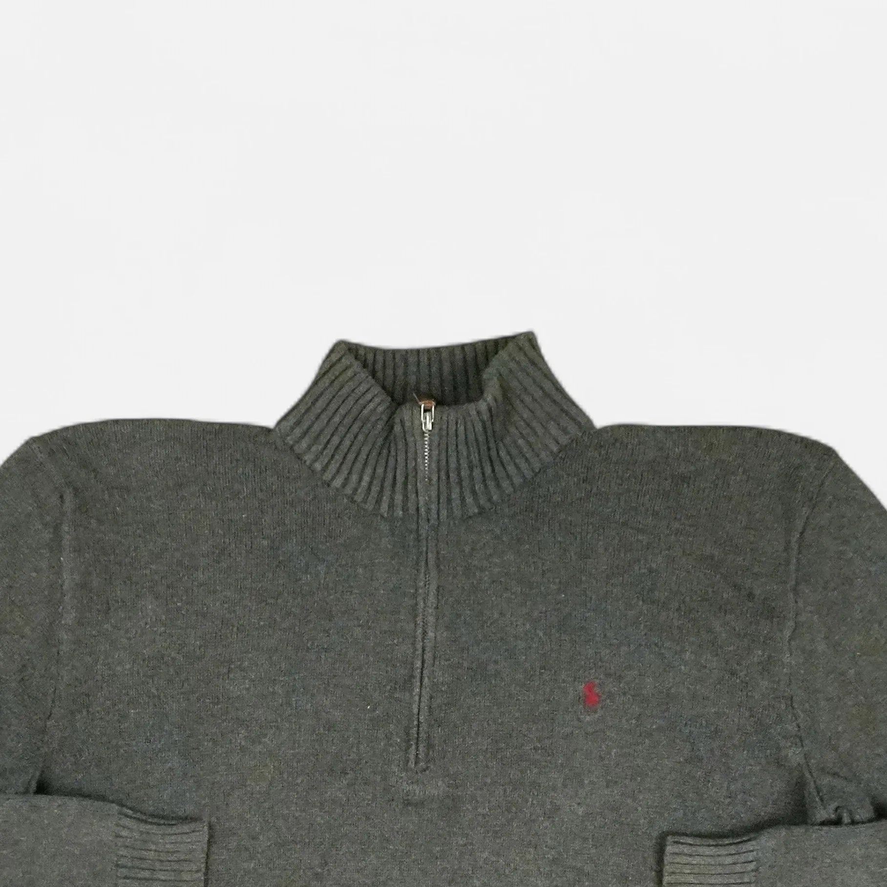 Vintage Gray quarter-zip sweater Knit Jumper ( L )
