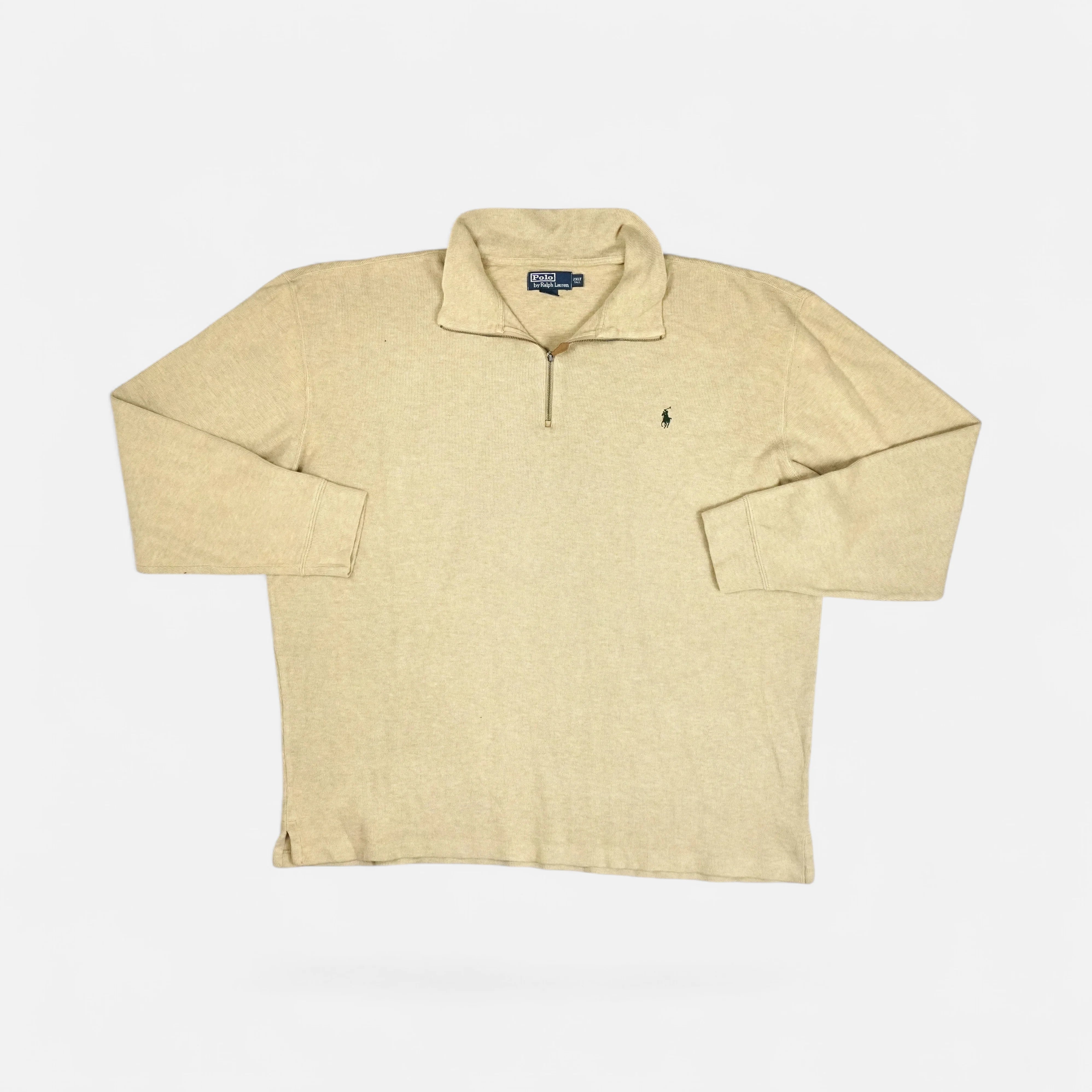 Vintage Polo Ralph Lauren Beige Quarter-Zip Pullover Knit Jumper ( XXL )
