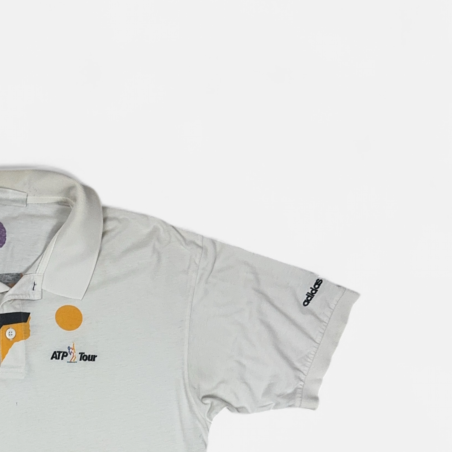 Vintage Adidas White ATP Tour Polo Shirt (L) detail