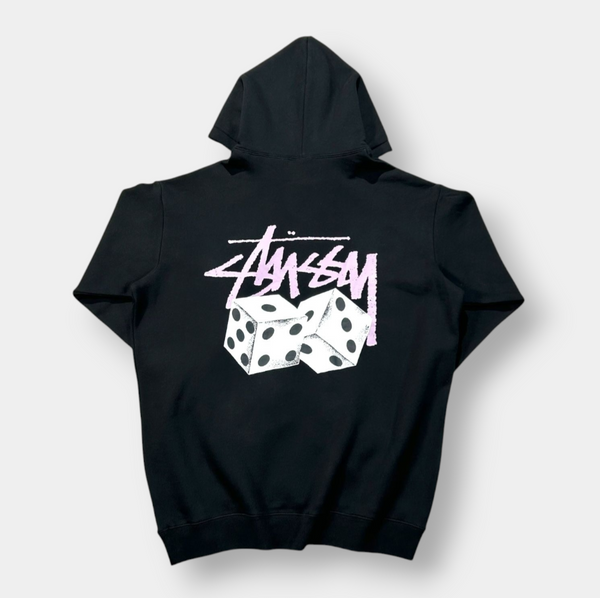 Stüssy Black Dice Hoodie with Purple Spellout – SourcedBySab